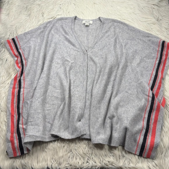 PLY Cashmere Women's OS Gray Pink Navaho Poncho Cardigan Boho - Picture 1 of 7